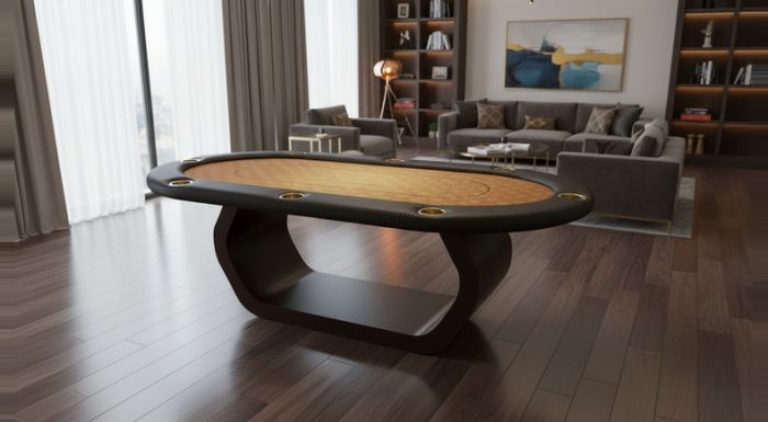 Mesa de Poker Luxo Oval 8 Lugares com Coluna C e Porta-Copos - L28